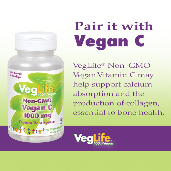 VegLife Vegan Cal-Mag Citrate + Vitamin D 500mg | For Bone Strength, Muscle & Heart Health Support With 250mg Magnesium | Vegan | 180 Tablets