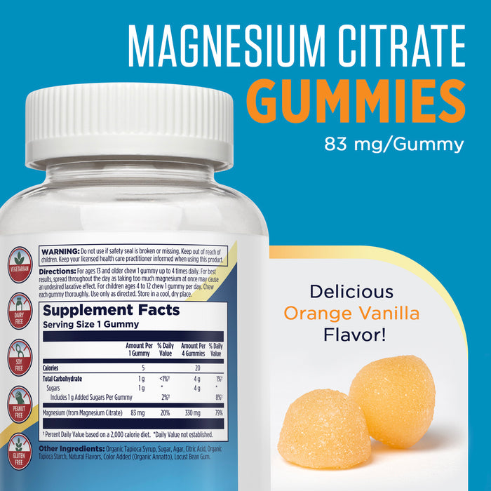 KAL Magnesium Citrate Gummies - Relaxation, Bone, Muscle and Cellular Energy Support - 330mg Magnesium Supplement - Orange Vanilla Flavor - Non-GMO, Vegetarian - 60 Magnesium Gummies