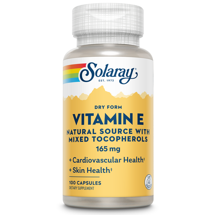 Solaray Vitamin E, Dry 200 IU w/ Mixed Tocopherols | Healthy Cardiac Function & Skin Health Support | 100ct