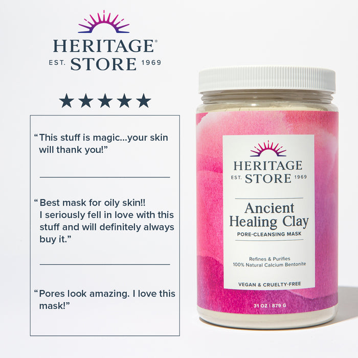 Heritage Store Ancient Healing Clay Pore-Cleansing Mask | Refines & Purifies with 100% Natural Calcium Bentonite (31 oz)