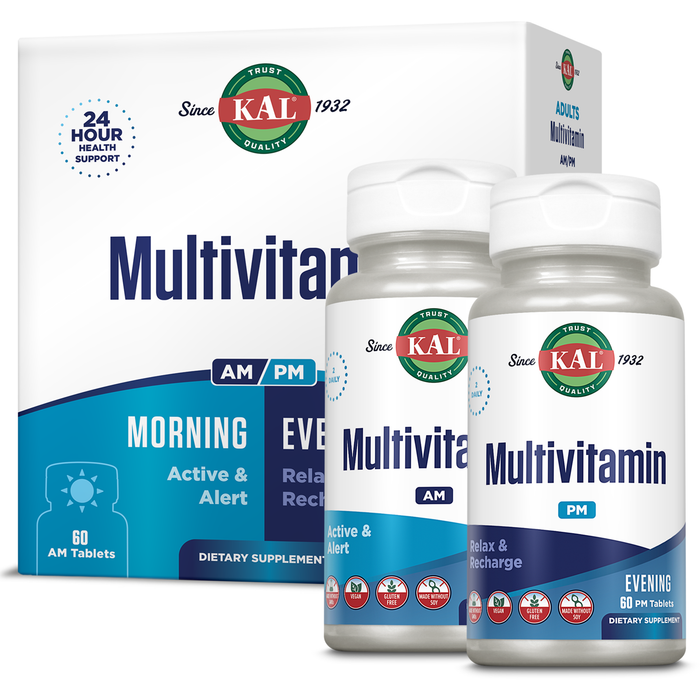 KAL Multivitamin AM/PM, 2-in-1 Womens and Mens Multivitamins Supplements, Turmeric, Tart Cherry, Organic Matcha and Spirulina for Immune,and Cellular Support, Gluten Free, 30 Servings, 120 Tablets