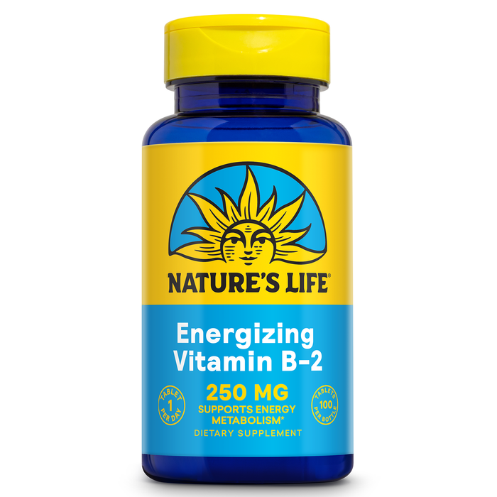 Nature’s Life Vitamin B-2 250 mg - Vitamin B2 Energy Pills for Metabolism Support - High-Potency Riboflavin Plus Calcium Supplement - One Per Day - 100 Servings, 100 Tablets