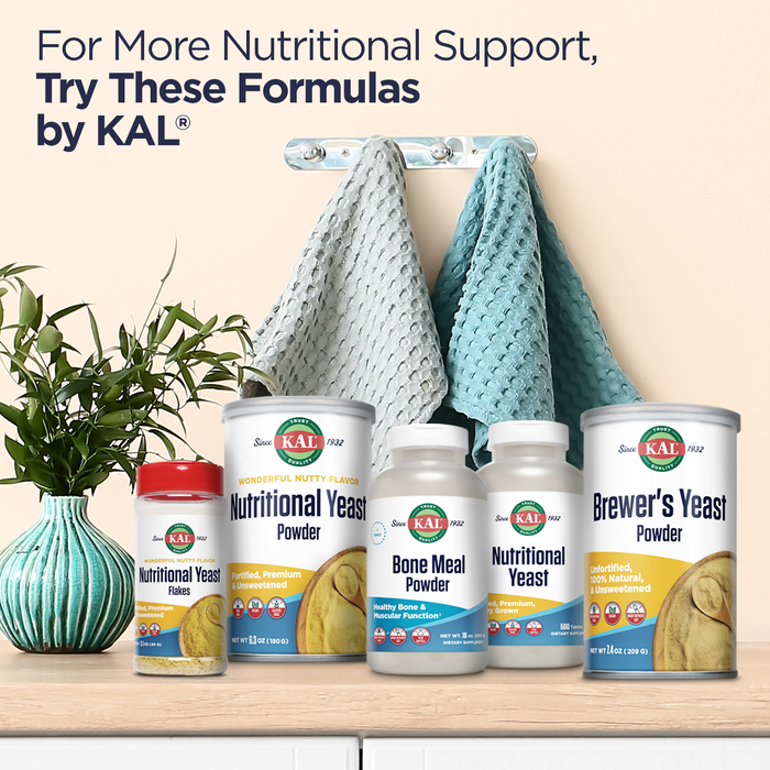 KAL Nutritional Yeast Flakes, Fortified with B12, Folic Acid & Other B Vitamins, Unsweetened, Great Nutty Flavor, Vegan & Gluten Free, 60-Day Money Back Guarantee, Made in the USA, 20 Servings, 3.1oz