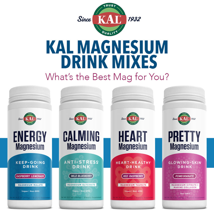 KAL Energy Magnesium Keep-Going Drink | Magnesium Malate 325mg | Healthy Metabolism & Stamina Support | 14.3oz, 90 Serv.
