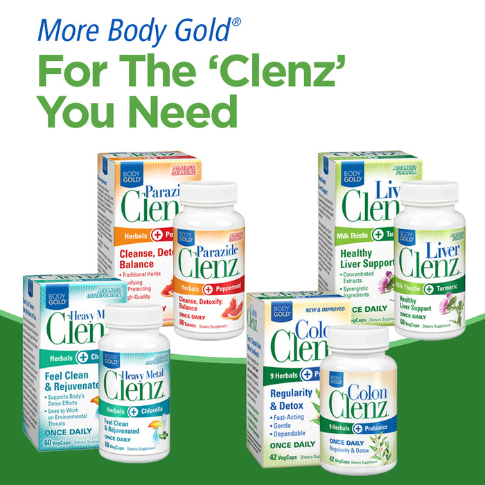 Body Gold Parazide Clenz Herbals & Peppermint | Intestinal Cleanse & Detox w/ Black Walnut & More | 30 Serv, 60 Tablets