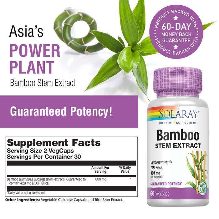 Solaray Bamboo Stem Extract 600mg | Healthy Hair, Skin, Nails, Bones & Connective Tissue Support | Non-GMO, Vegan & Lab Verified | 60 VegCaps