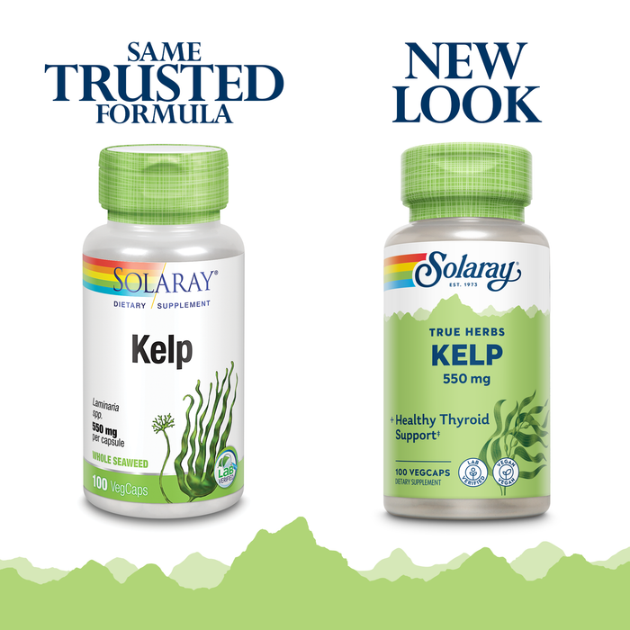 Solaray Kelp 550 mg with Folic Acid for Healthy Thyroid Function, Energy & Metabolism Support | Non-GMO | 100 VegCaps