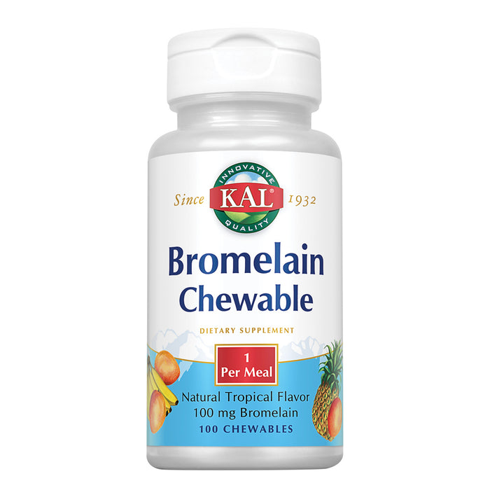 KAL Bromelain 100mg Chewable | Natural Tropical Flavor | Healthy Digestion & Joint Support | From Pineapple Stem | Vegetarian | 100 Chewables
