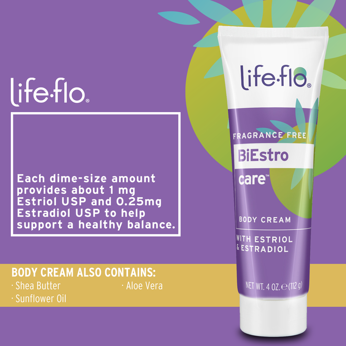 Life-flo BiEstro-Care Body Cream, Estriol and Estradiol Cream for Women at Midlife, Approx. 1 mg Estriol USP, 0.25 mg Estradiol USP, Made Without Parabens, Fragrance Free (4 oz)