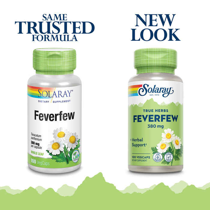 Solaray Feverfew Leaf 380 mg | Healthy Circulation, Blood Vessel Tone, Comfort Support | Non-GMO & Vegan | 100 VegCaps