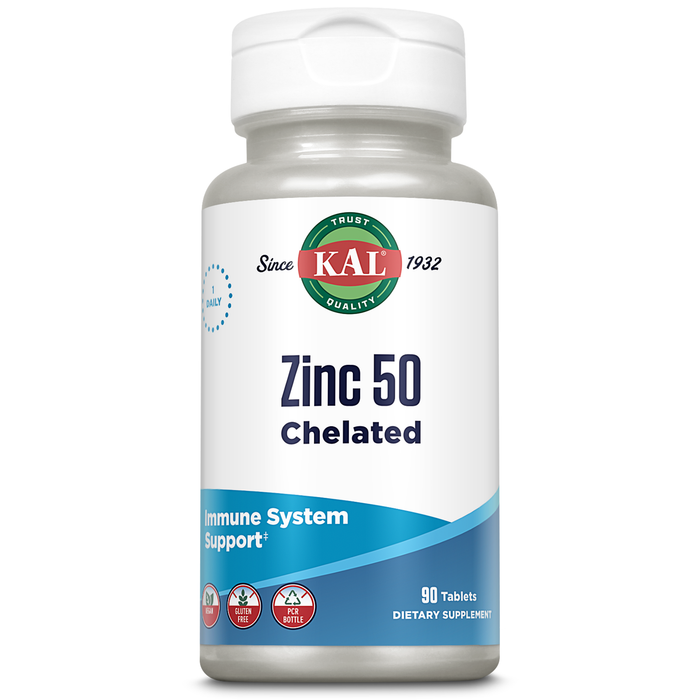 KAL Zinc 50mg Amino Acid Chelate, Immune Support Supplement, Healthy Metabolism and Immune System Formula, Enhanced Absorption, Vegan, Gluten Free, 60-Day Money Back Guarantee, 90 Servings, 90 Tablets