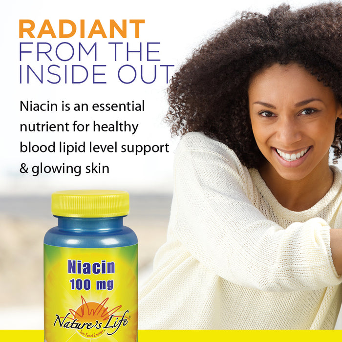 Nature's Life Niacin 100mg | Vitamin B3 Supplement | Healthy Blood Lipid, Circulation & Skin Support | 100CT