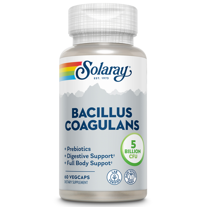 Solaray Bacillus Coagulans Probiotic, Shelf Stable | Full Body Support | 5 Bill. CFUs & Prebiotics, 60 VegCaps, 30 Serv.