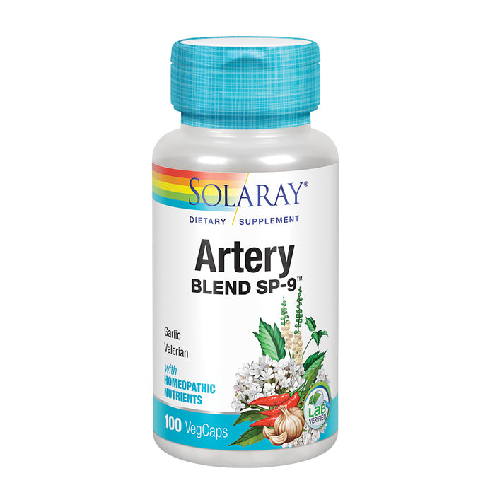 Solaray Artery Blend SP-9 | Herbal Blend w/ Cell Salt Nutrients to Help Support Healthy Arteries | Non-GMO, Vegan | 50 Servings | 100 VegCaps