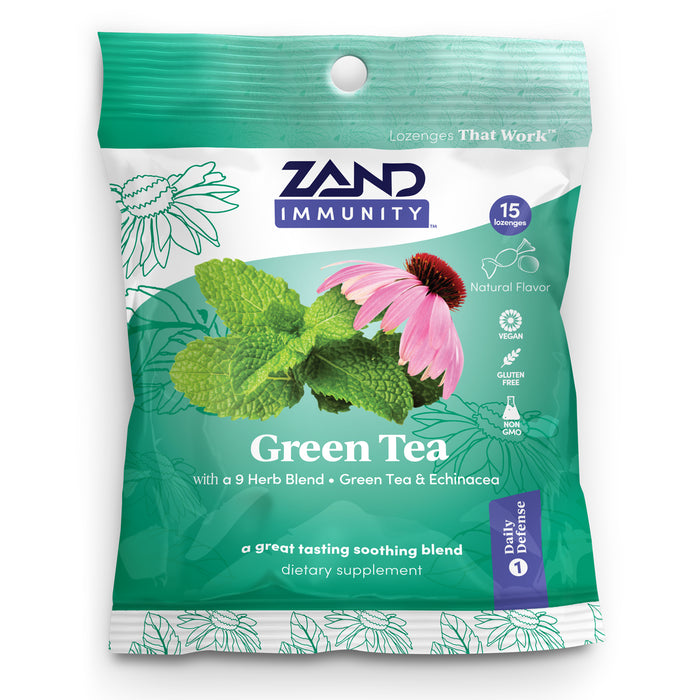 Zand Immunity Green Tea HerbaLozenge | Throat Drops w/ Echinacea & Eucalyptus | No Corn Syrup (15 Lozenges)
