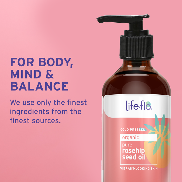 Life-flo Pure Organic Rosehip Seed Oil, Hydrating Face Oil, Dry Skin Care, Cold Pressed from Organic Rose Hips, Rich in Fatty Acids and Vitamin A (Retinol), Hypoallergenic, 60-Day Guarantee, 4oz