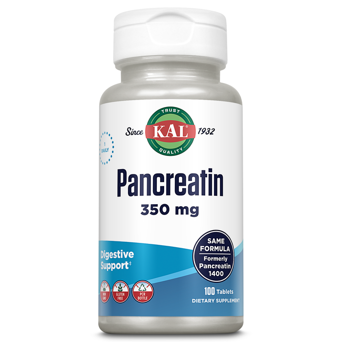 KAL Pancreatin 350mg, Digestive Enzymes for Women and Men, Pancreatic Enzymes for Digestive Health Support, Gluten Free, Non-GMO, Rapid Disintegration, 60-Day Guarantee, 100 Servings, 100 Tablets