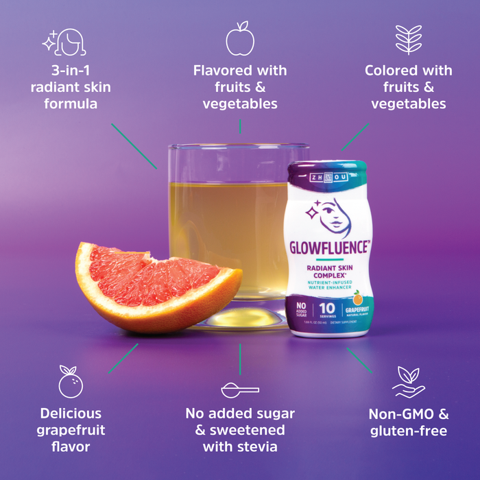 Zhou Glowfluence Water Enhancer | Liquid Collagen | Hyaluronic Acid and Vitamin C Supplement for Skin Health | 10 Servings, 1.69 fl oz