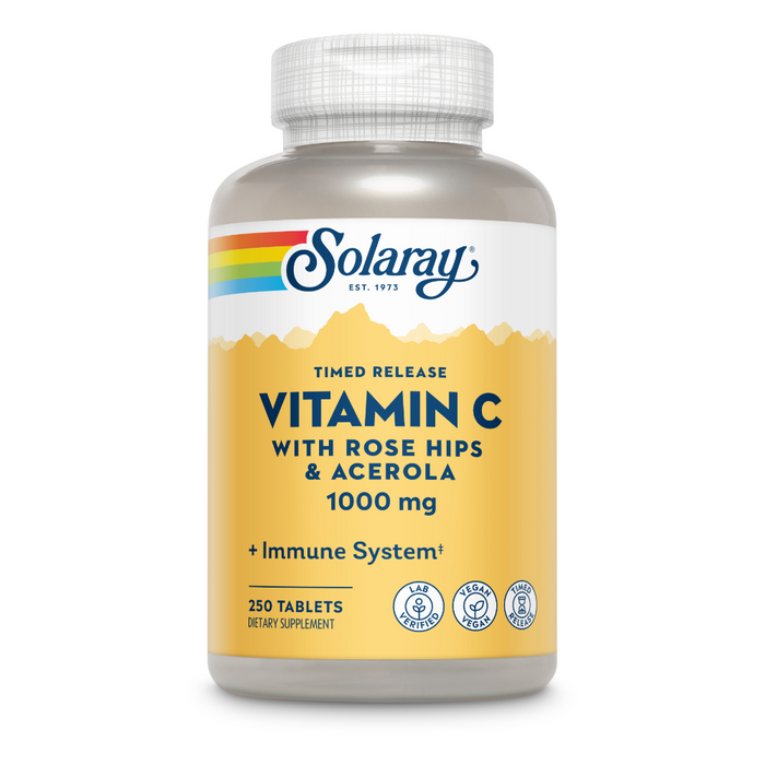 Solaray Vitamin C w/ Rose Hips & Acerola, 1000mg, Two-Stage Timed-Release Healthy Immune Function (250 Tabs) (50 Servings, 250 Tablets)