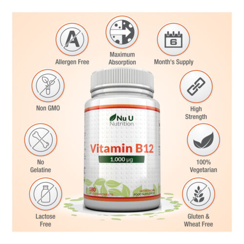 Vitamin B12 1000mcg High Strength 3 Bottles B12 Methylcobalamin 180 Veg Tablets