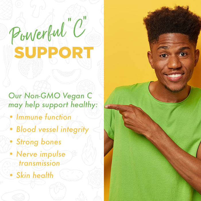 VegLife Vegan Vitamin C 1000mg, Non GMO | From Tapioca | W/ Acerola & Rose Hips | Immune Support | 90 VegCaps