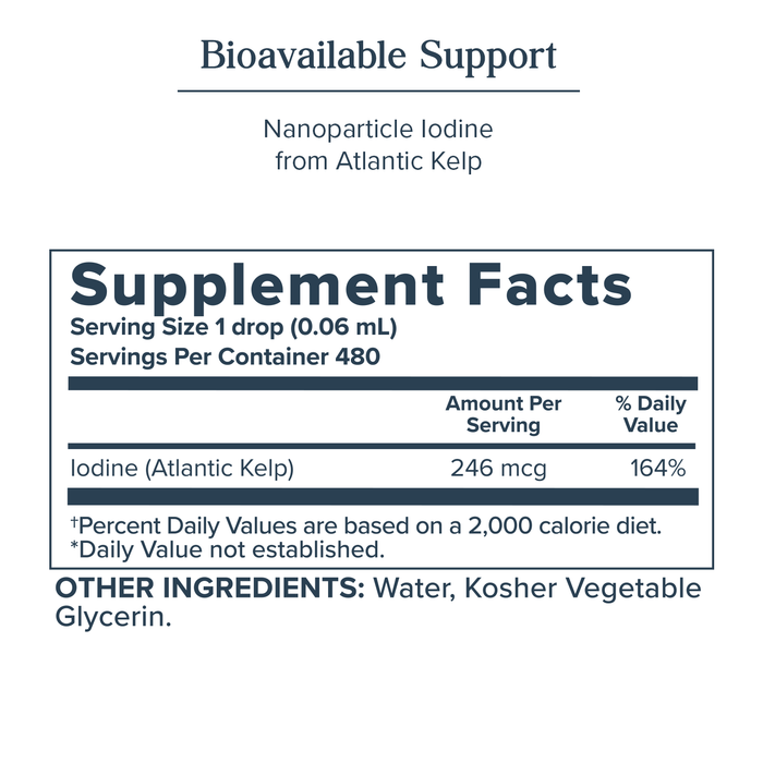 Heritage Store Nascent Colloidal Iodine Drops 246mcg, Liquid Iodine Supplement  with Nascent Iodine from Atlantic Kelp, Bioavailable, Vegan, Approx. 480 Servings, 1oz