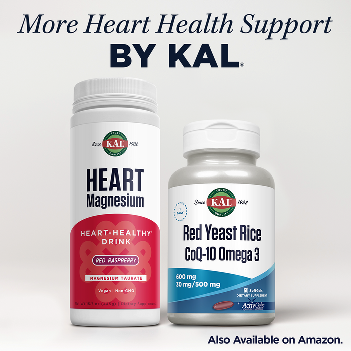 KAL Red Yeast Rice CoQ10 Omega 3 Supplement, Heart Health and Circulation Support, with Red Yeast Rice 600mg, CoQ10 30mg, Plus 500mg Omega 3 Fish Oil, 60-Day Guarantee, 60 Servings, 60 Softgels