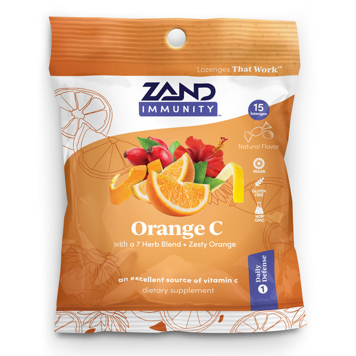 Zand Immunity Orange C HerbaLozenge | Vitamin C Throat Drops w/ Soothing Herb Extracts | Non-GMO (15 Lozenges)