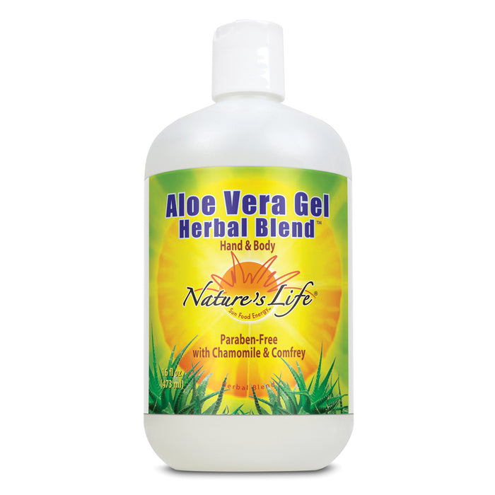 Natures Life Aloe Vera Gel Herbal Blend | Soothing Formula for Hand, Body & Sun Care | With Chamomile & Comfrey | 16oz
