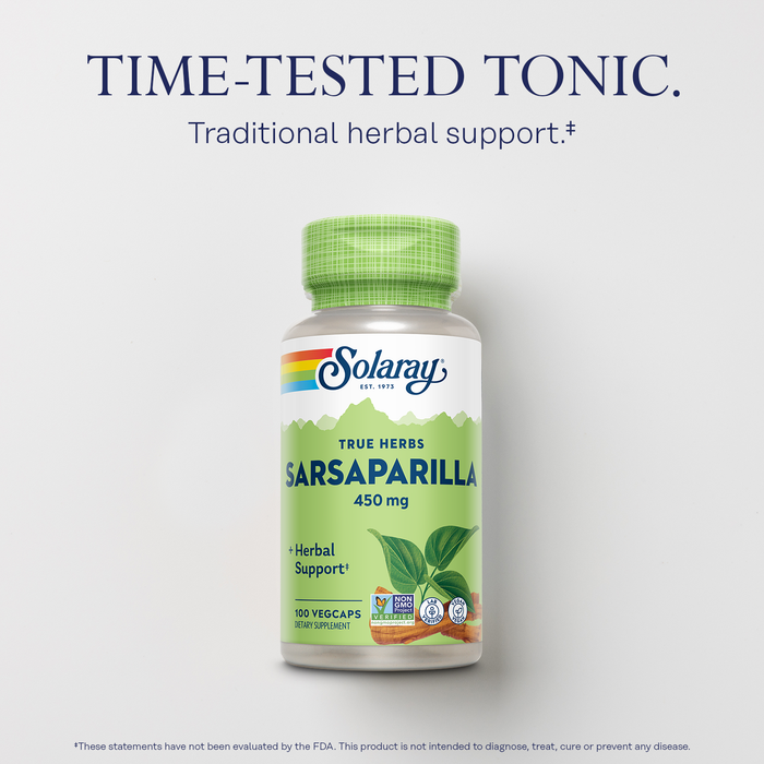 Solaray Sarsaparilla Root 450 mg - Traditional Herbal Support - Non-GMO, Vegan, Lab Verified - 60-Day Money-Back Guarantee - 100 Servings, 100 VegCaps