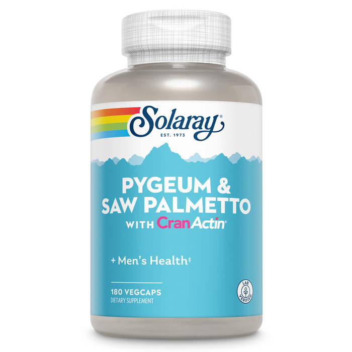 Solaray Pygeum and Saw Palmetto with CranActin - Prostate Health Supplement with Pygeum Bark, Saw Palmetto Extract and Cranberry Extract, Lab Verified, 60-Day Guarantee, 30 Servings, 180 VegCaps