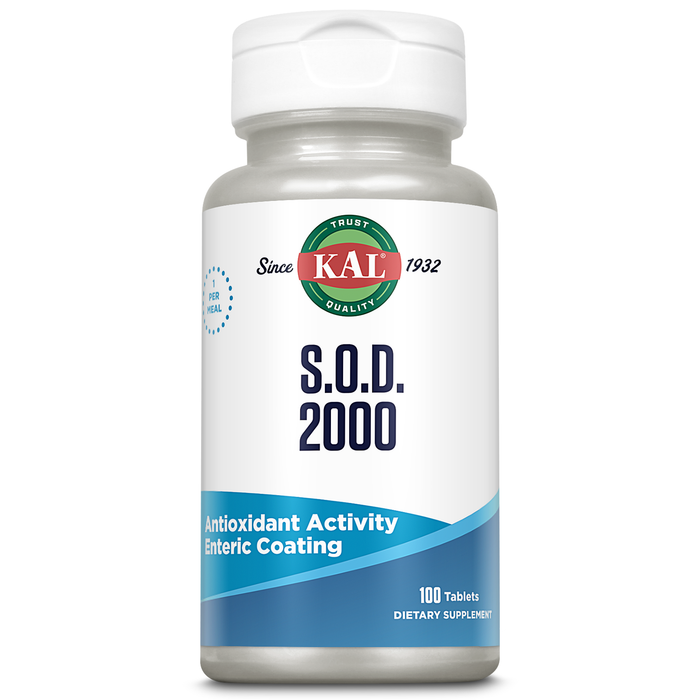 KAL S.O.D. 2000 | Superoxide Dismutase | Antioxidant Activity | Enteric Coated for Maximum Assimilation | Lab Verified | 100 Tablets