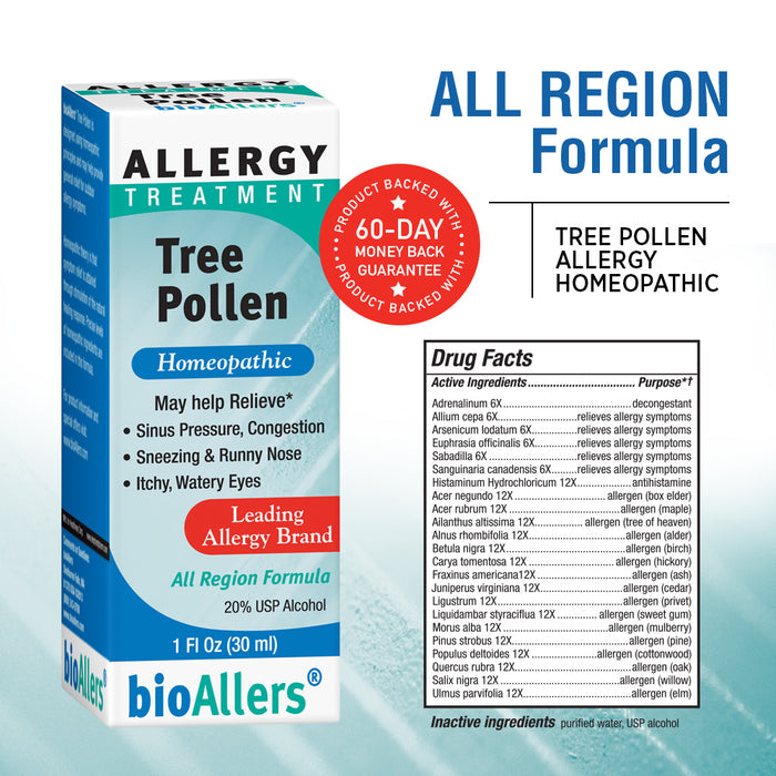 NaturalCare by bioAllers Tree Pollen Allergy Treatment | Homeopathic Drops for Sinus Pressure, Congestion, Sneezing, Runny Nose & Itchy, Watery Eyes | 1 Fl Oz