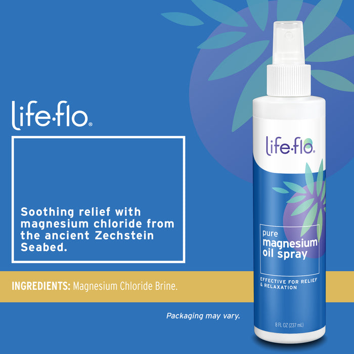 Life-flo Magnesium Oil Spray, Soothing Magnesium Spray w/ Magnesium Chloride from Zechstein Seabed, 60-Day Guarantee, Not Tested on Animals (8 Fl Oz (Pack of 2))