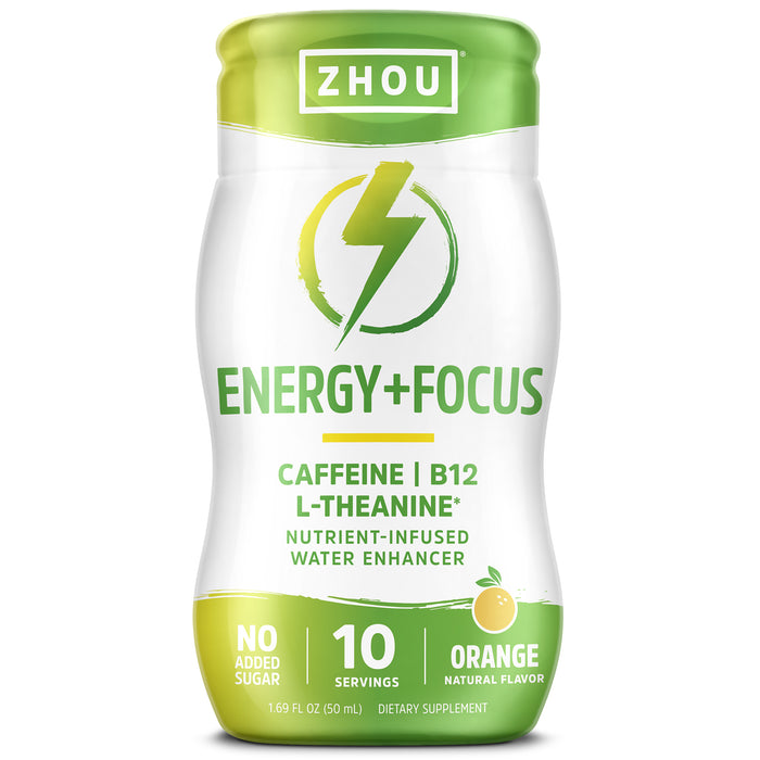 Zhou Energy + Focus Water Enhancer | Caffeine, B12, L-Theanine | Nutrient-Infused | 1.69 fl oz, 10 Servings