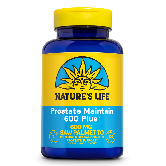 Nature's Life Prostate Maintain 600 Plus - Prostate Support Supplement for Men's Health - Saw Palmetto, Pygeum Herbal Complex and Zinc Supplements - 50 Servings, 100 Vegetarian Capsules