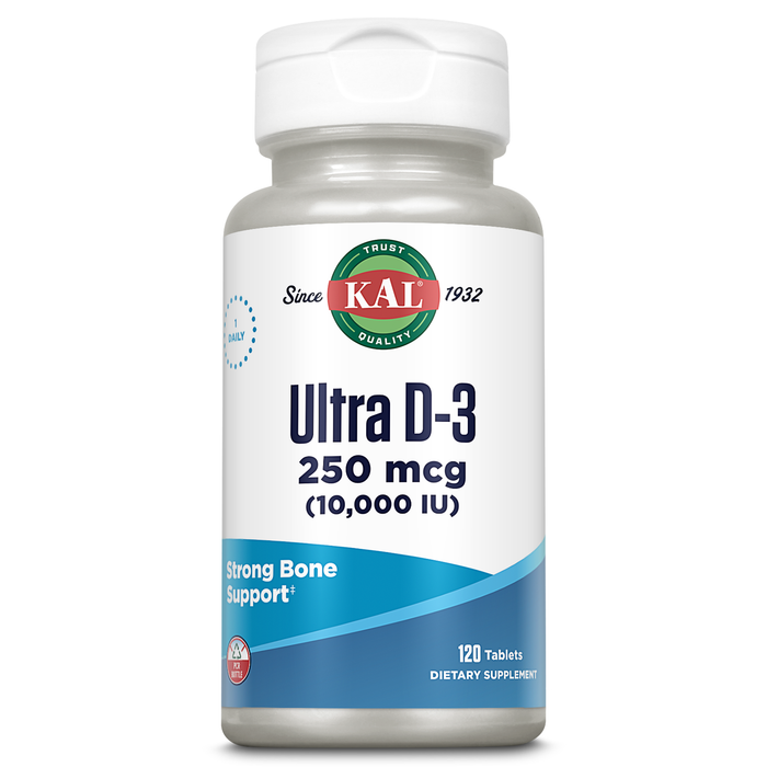 KAL Ultra Vitamin D3 10000 IU 250 mcg, High Potency Vitamin D Tablets, Calcium Absorption, Bone Health and Immune Support Supplement, Rapid Disintegration D-3 ActivTabs, 120 Servings, 120 Tablets