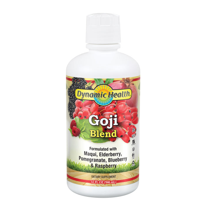 Dynamic Health Goji Blend | With Maqui, Elderberry, Pomegranate, Raspberry and Blueberry | Vegetarian, No Gluten or BPA | 32oz, 32 Serv