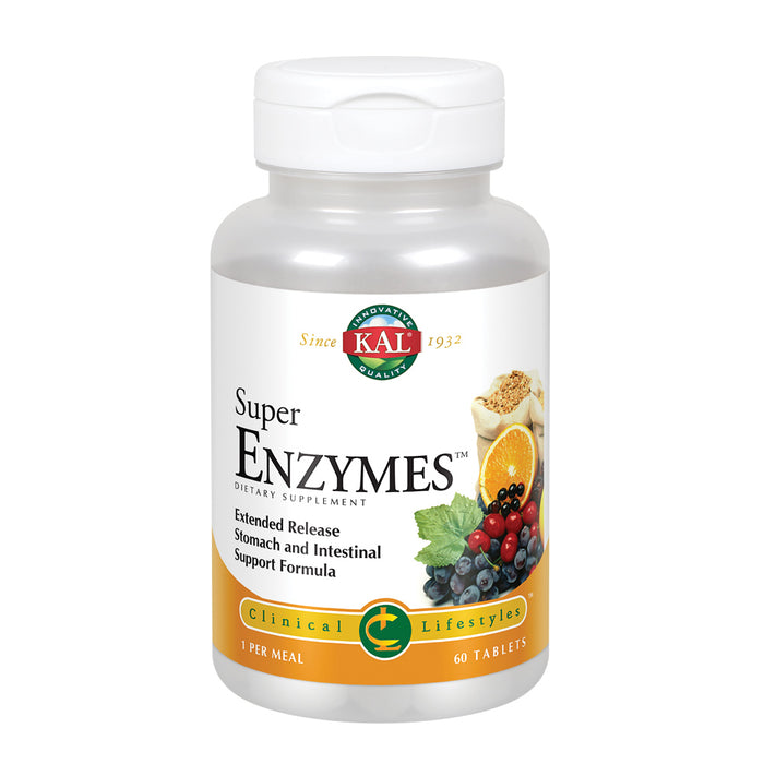 KAL Super Enzymes - Digestive Enzymes Tablets - Gut Health Supplements with Betaine HCl, Bromelain, Papaya Enzyme, Peppermint and Ginger, Gluten Free, Vegan, 60-Day Guarantee, 60 Servings, 60 Tablets