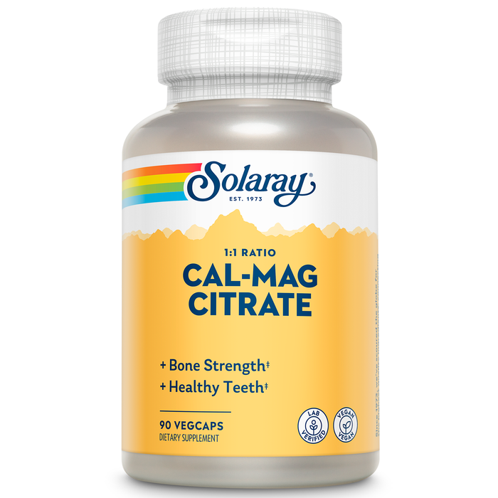 Solaray Calcium Magnesium Citrate 1000mg 1:1 Ratio, Bone Strength Supplement, Muscle, Nervous System and Bone Health Support, Chelated for High Absorption, Gentle Digestion, 15 Servings, 90 VegCaps