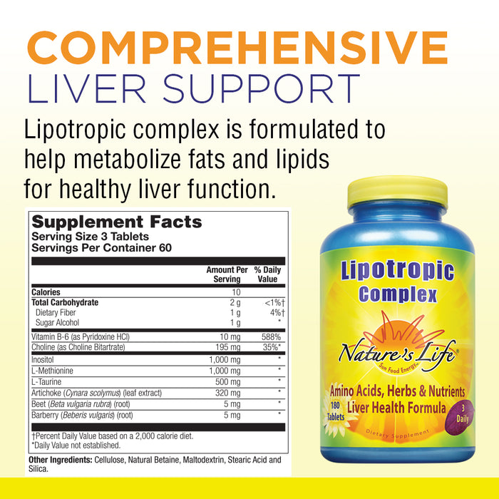 Nature's Life Lipotropic Complex | Comprehensive Support for Healthy Liver Function | With Choline & Inositol | Non-GMO | 180 Vegetarian Tablets