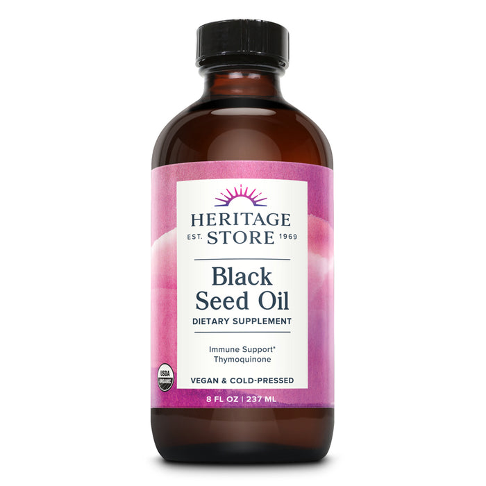 Heritage Store Black Seed Oil, Organic, Cold Pressed, Nigella Sativa Supplement with Thymoquinone, Omega 3 6 9, Antioxidant, Immune and Joint Support, Vegan, 16oz