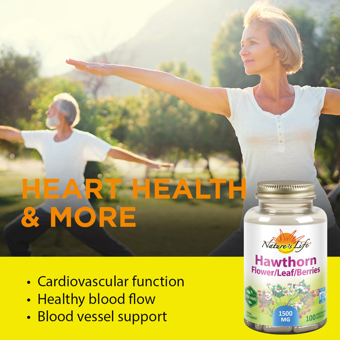 Natures Life Hawthorn Flower/Leaf/Berries 1500mg | Cardiovascular, Circulation & Blood Vessel Support | 100ct, 33 Serv.