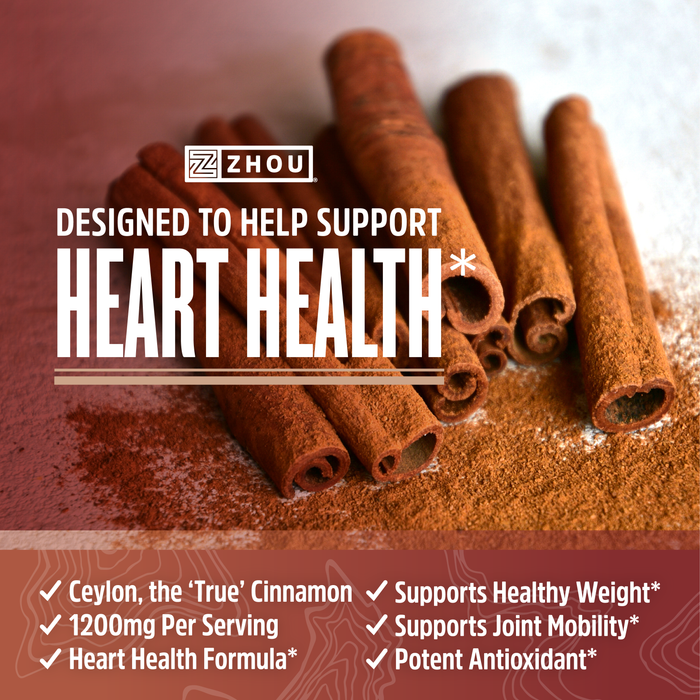 Zhou Nutrition Ceylon Cinnamon | Supports Heart Health and Joint Mobility | True Cinnamon Native to Sri Lanka | 30 Servings, 60 CT