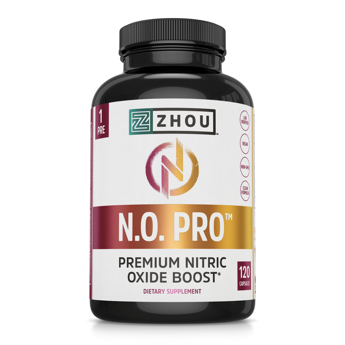 Zhou Nitric Oxide with L Arginine, Citrulline Malate, AAKG and Beet Root |  Muscle Builder for Strength, Blood Flow and Endurance | 30 Servings, 120 Veggie Caps