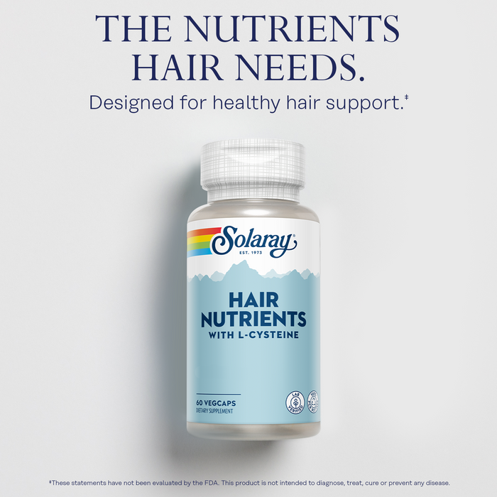 Solaray Hair Nutrients with L-Cysteine - Hair Vitamins with Biotin for Hair Growth Support - Hair Skin and Nails Vitamins for Women and Men - Lab Verified, 60-Day Guarantee - 30 Servings, 60 VegCaps