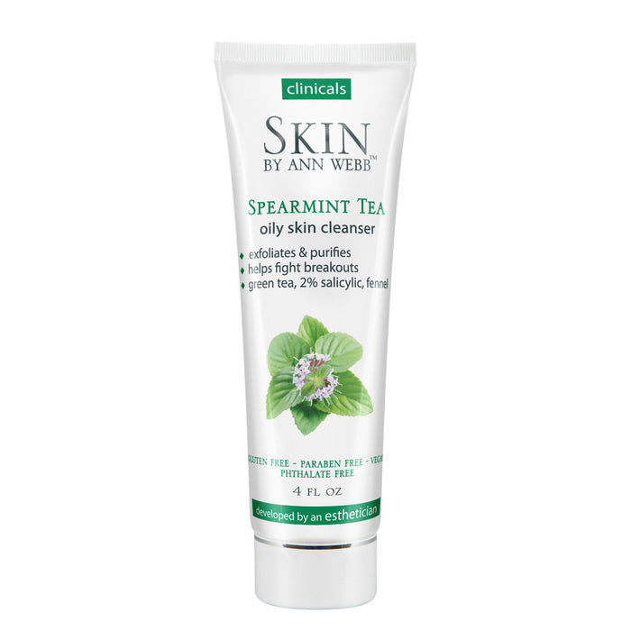Skin by Ann Webb Spearmint Tea Cleanser | Exfoliating Face Wash | Oily, Combination & Problematic Skin | No Parabens & Phthalates | Vegan | 4 fl oz
