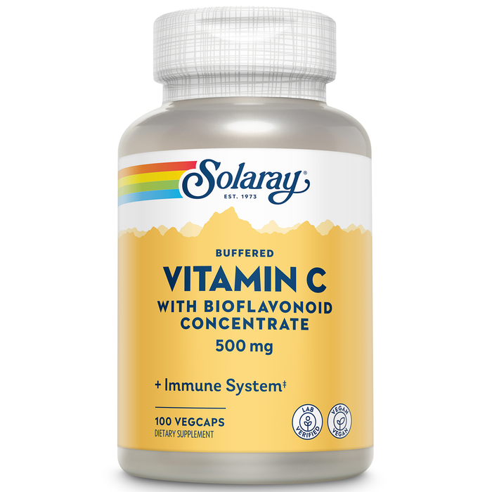 Solaray Buffered Vitamin C 500mg - With Bioflavonoids, Rose Hips and Acerola Cherry - Immune Support Supplement - Easy to Digest, Vegan, Lab Verified, 60-Day Guarantee - 100  Servings, 100 VegCaps