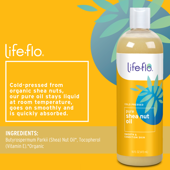 Life-flo Pure Shea Nut Oil, Cold Pressed, Hair Care, Skin Care, Multi-Purpose Body Oil Nourishes Dry Hair and Skin, Stays Liquid at Room Temperature, 60 Day Guarantee, Not Tested on Animals, 16oz