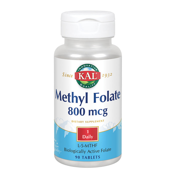KAL Methyl Folate 800 mcg DFE, 5-MTHF Active Form Vitamin B9, Folic Acid Supplement, Heart Health, Prenatal, Mood and Brain Support, Fast Dissolving ActivTab, 60-Day Guarantee, 90 Servings, 90 Tablets